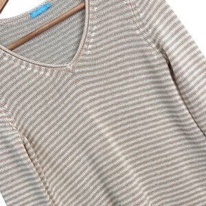 J McLaughlin Women's XS Cream Gold Metallic Stripe Sweater Preppy Coastal Resort